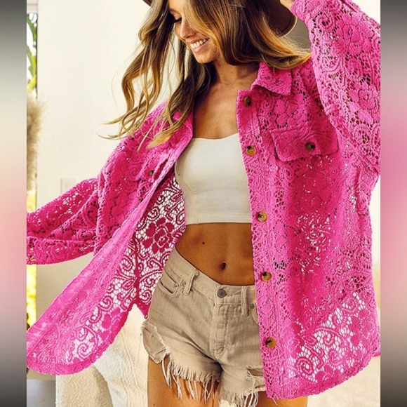 🆕🌿🤎BIBI: TAUPE Oversized Lace Shacket SMALL •SEE VIDEO• - Picture 10 of 12